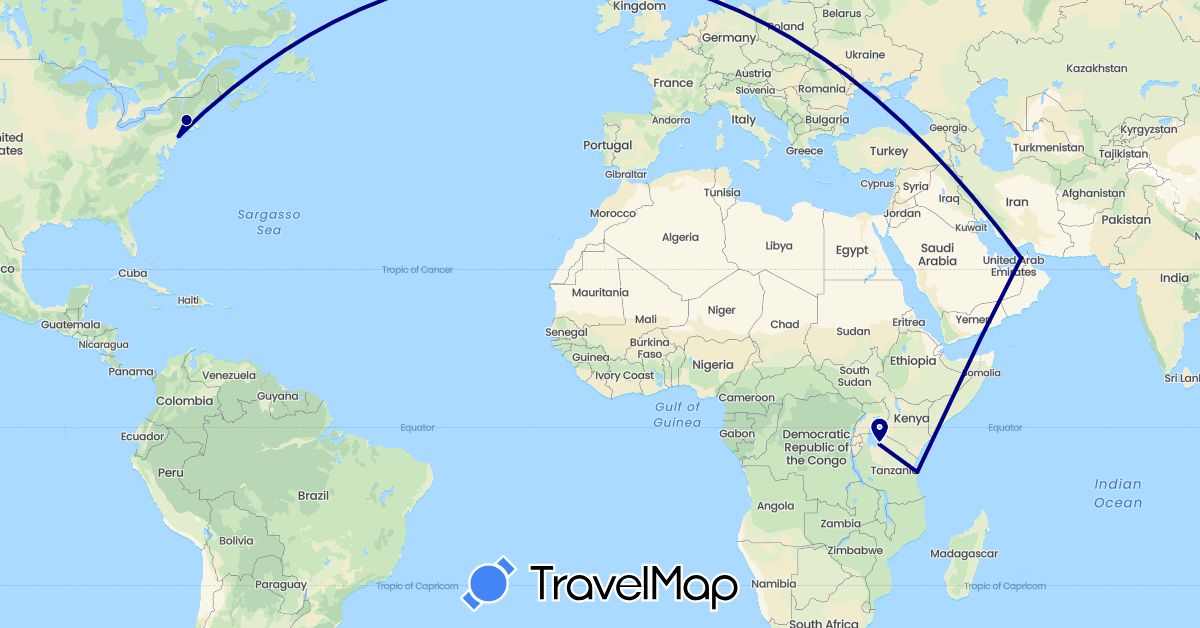 TravelMap itinerary: driving in United Arab Emirates, Tanzania, United States (Africa, Asia, North America)